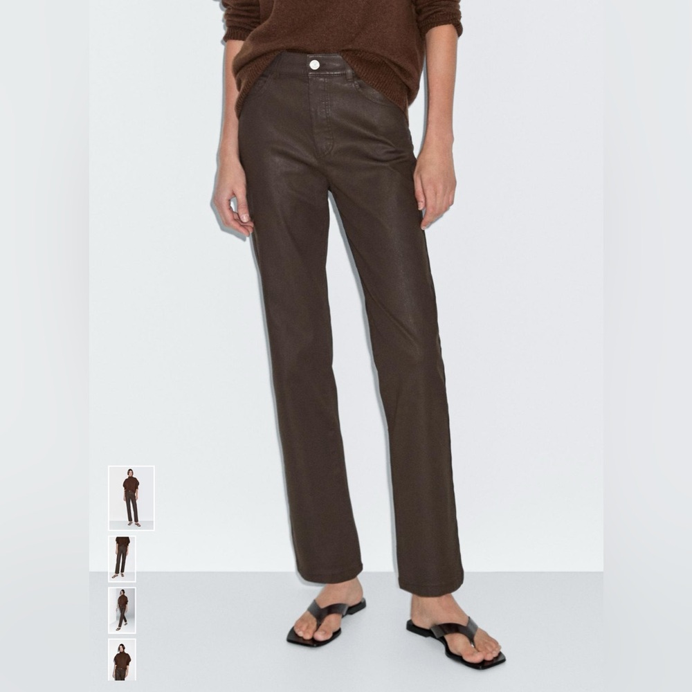Massimo Dutti women’s high waist straight leg waxed pants size 4